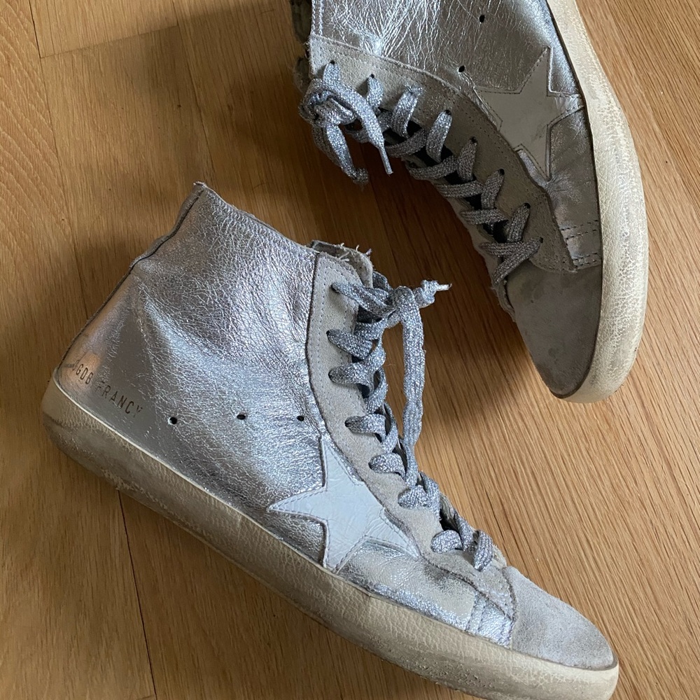 Golden goose Francy silver leather high top trainers